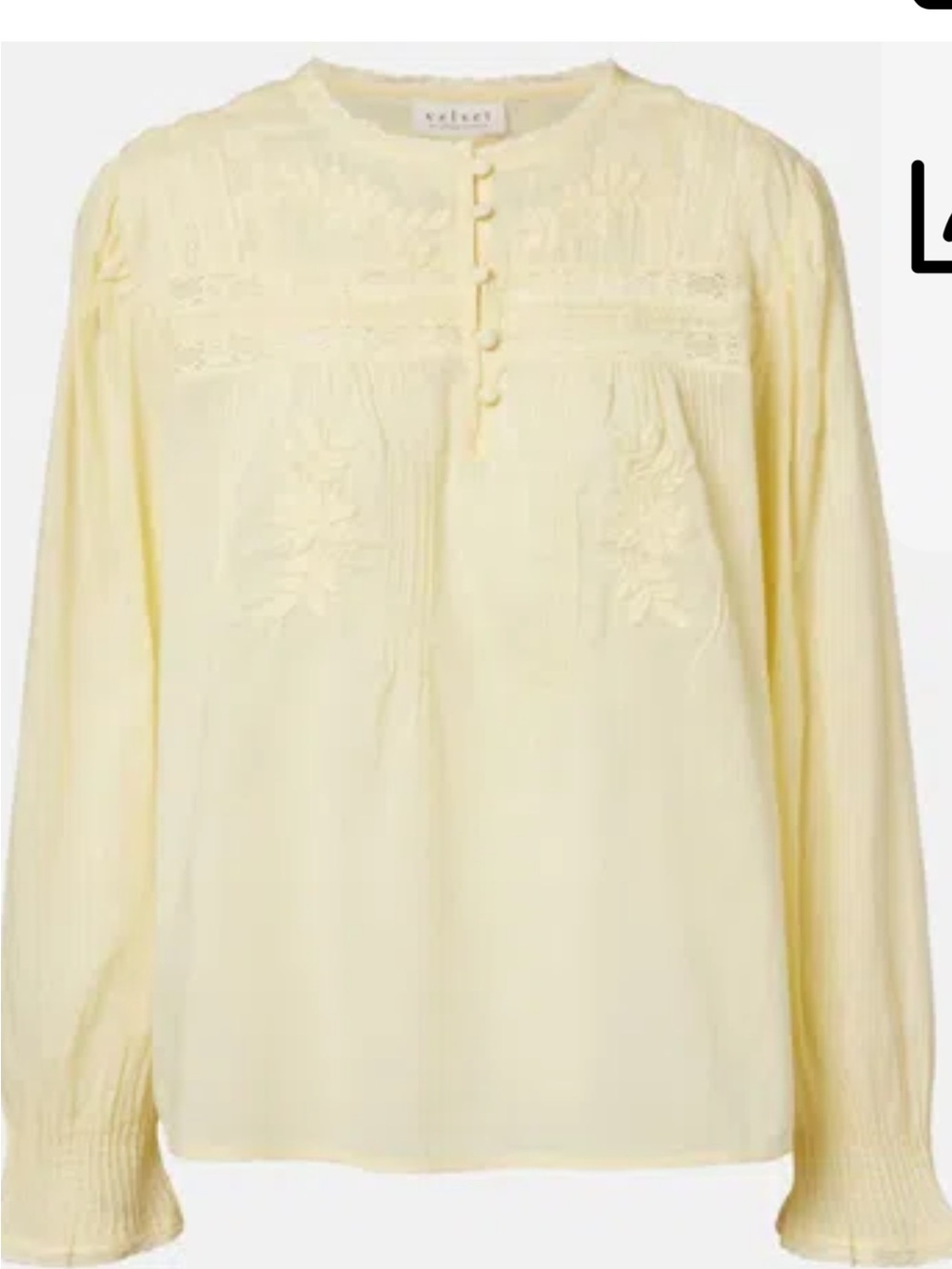 Velvet by Graham & Spencer Yellow Lace-Trimmed Cotton Blouse size M LIKE NEW